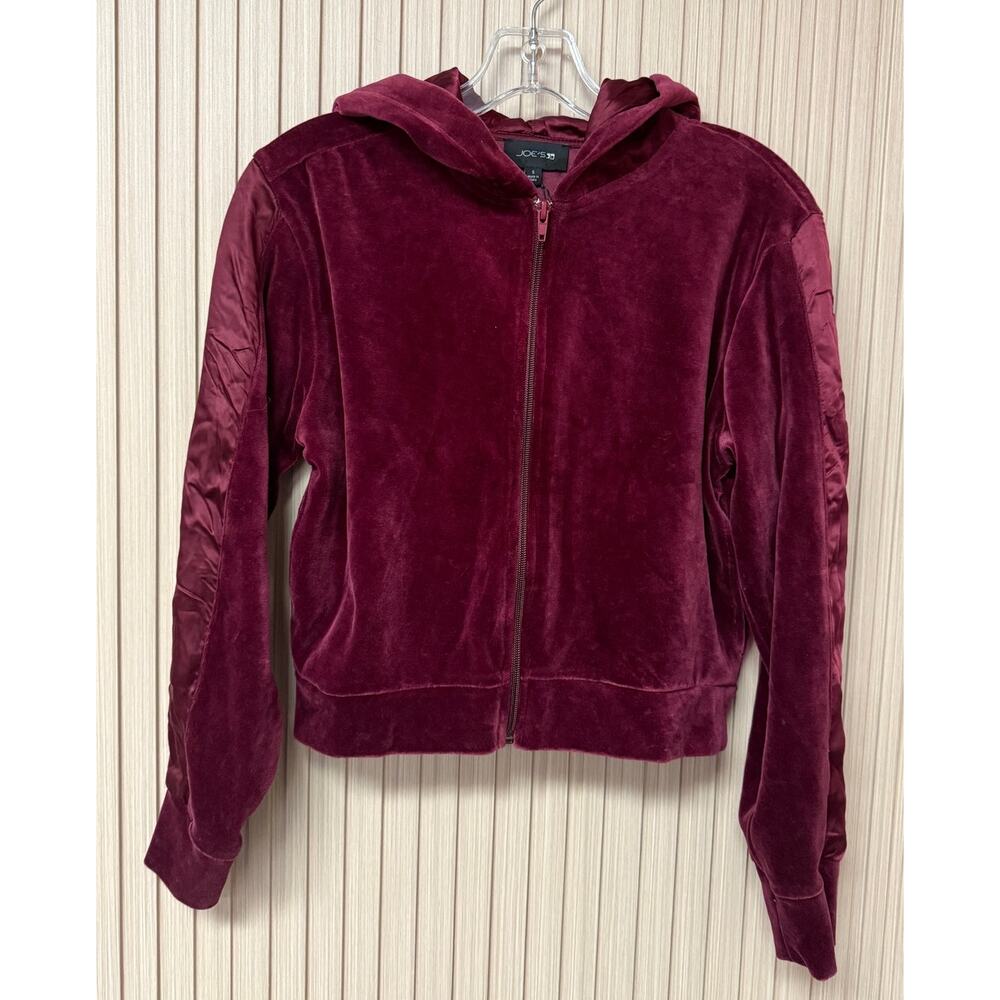 JOE'S Jeans Burgundy Velour Full Zipped Cropped Hooded Jacket Sz S New with Tags